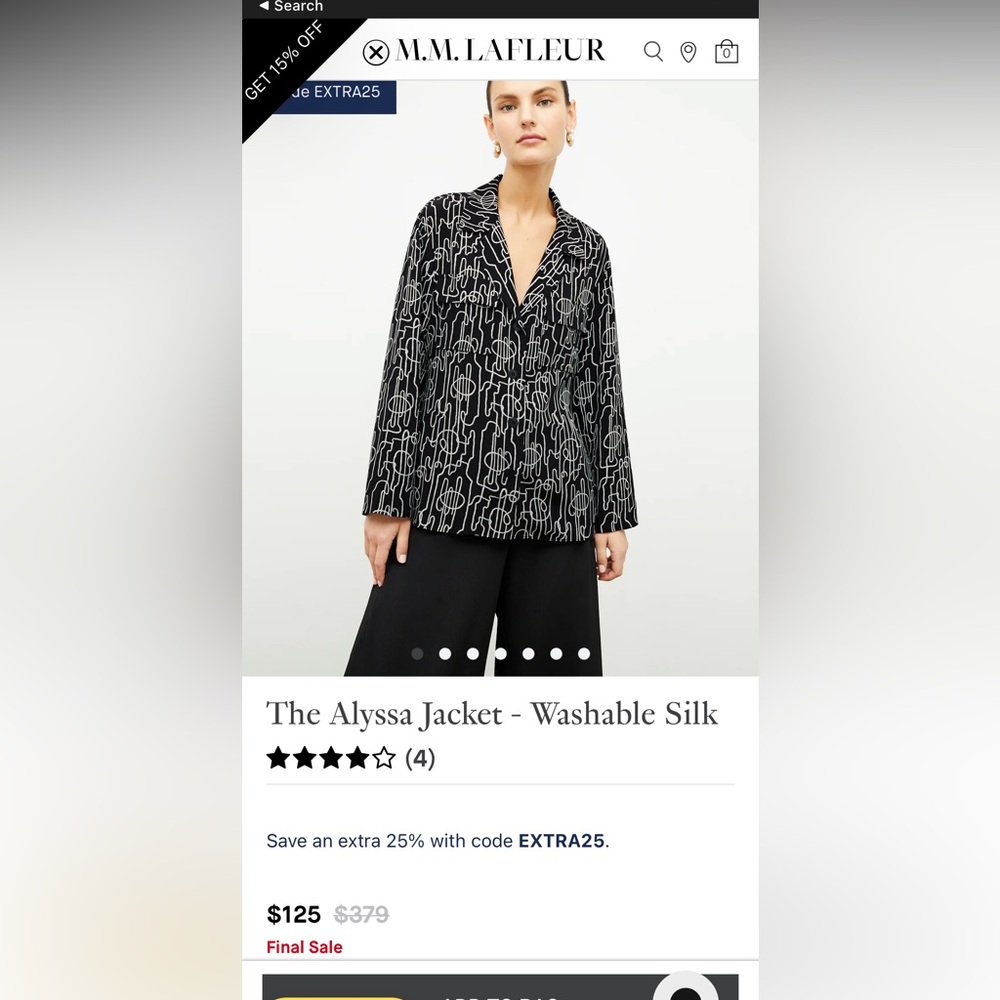 RARE MM Lafleur Black and White Abstract Alyssa Jacket NWOT Washable Silk